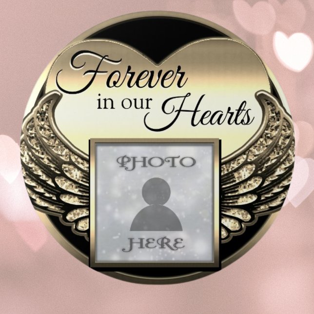 Custom Photo Gold Memorial Heart  7.5 Cm Round Badge (Creator Uploaded)