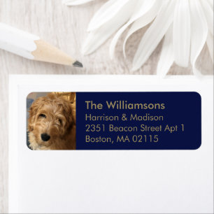 Custom photo gold navy blue Return Address