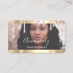 Custom Photo Gold Pink Drips Frame QrCode Logo Business Card
