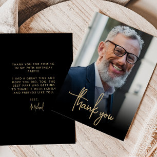 Custom Photo Gold Script 70th Birthday Party Thank You Card