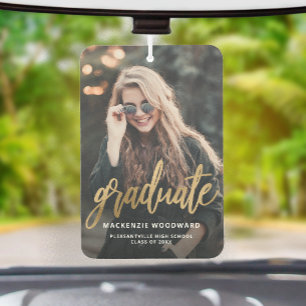 Custom Photo Gold Script Graduation Car Air Freshener