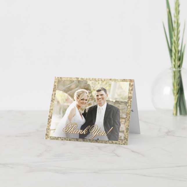 Custom Photo Gold Sequin Thank You Card (Front)