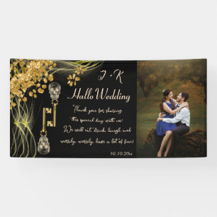 Custom Photo Gold Skulls Halloween Wedding Banner