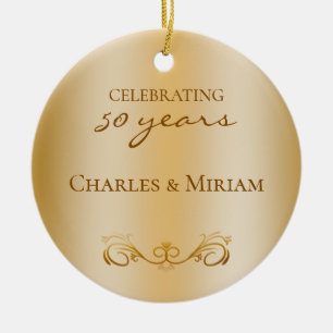 Custom Photo Golden 50th Wedding Anniversary Gift Ceramic Tree Decoration