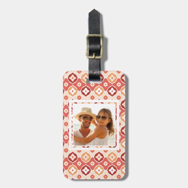 Custom Photo Golden ikat geometric pattern Luggage Tag (Front Vertical)