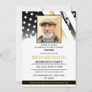 Custom Photo Golden Line Air Force Retirement  Invitation