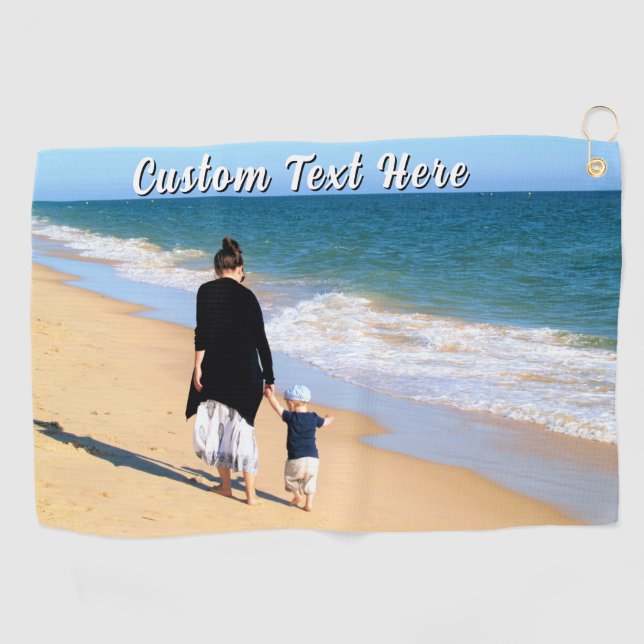 Custom Photo Golf Towel Gift Personalized Text (Horizontal)