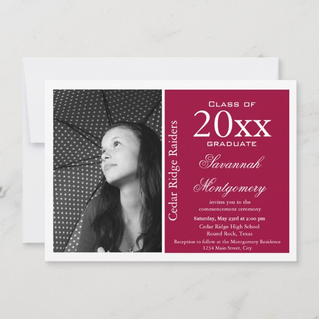 Custom Photo Graduation Announcements Magenta (Front)