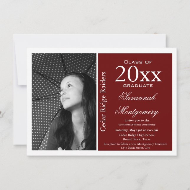 Custom Photo Graduation Announcements Maroon (Front)