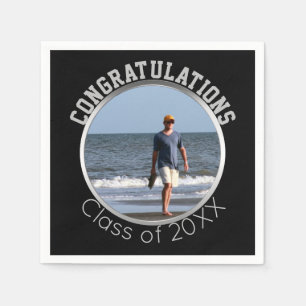 Custom Photo Graduation   Black & Silver Napkin
