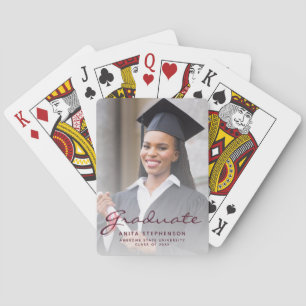 Custom Photo Graduation Burgundy Script Playing Cards