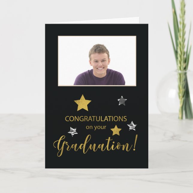 Custom Photo Graduation Congratulations Gold Silve Card (Front)