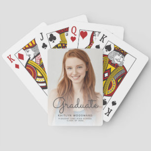 Custom Photo Graduation Grey Handwriting Playing Cards