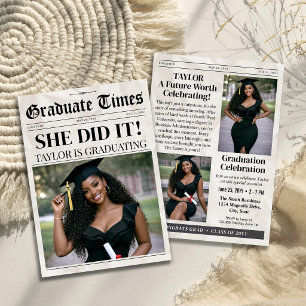 Custom Photo Graduation Invite, Grad Newspaper   Invitation
