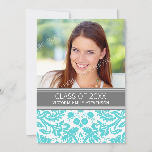 Custom Photo Graduation Party Invitation Aqua (Front)