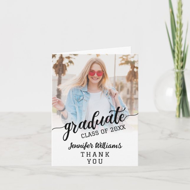 Custom Photo Graduation with Message Thank You Card (Front)