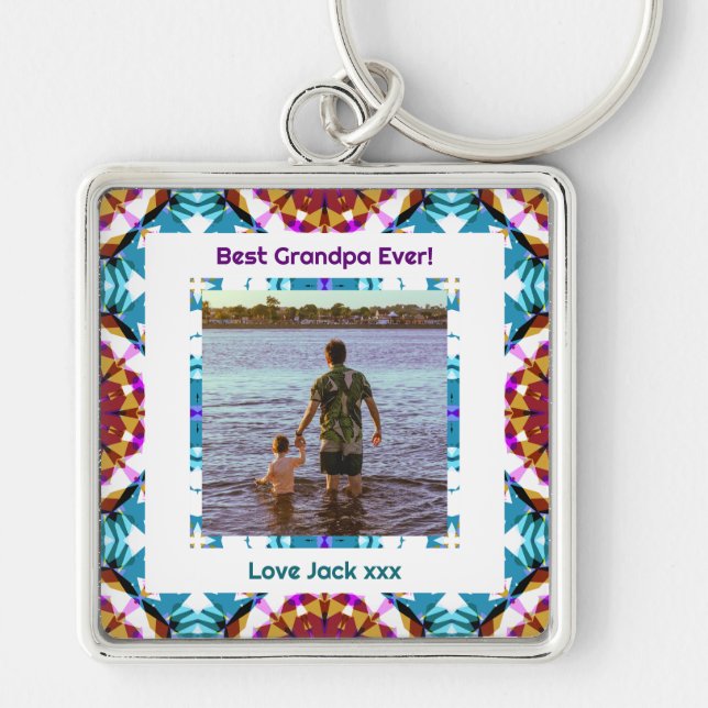 Custom Photo Grandparents Day Best Grandpa Ever Key Ring (Front)