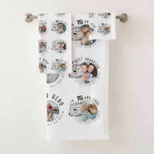 Custom Photo Grandson Birthday Bath Towel Set