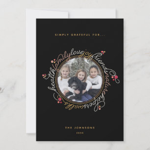 Custom Photo Gratitude Wreath Photo Holiday Card