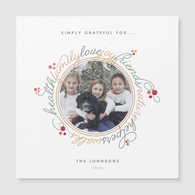 Custom Photo Gratitude Wreath Photo Holiday Card (Front)