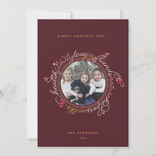 Custom Photo Gratitude Wreath Photo Holiday Card