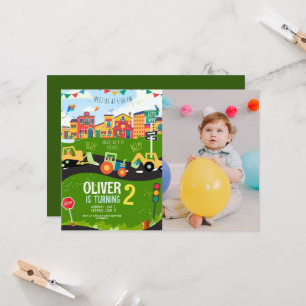 Custom photo, Green tractor birthday  Invitation