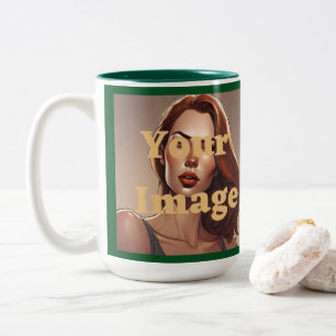 Custom Photo Green White Two-Tone Mug