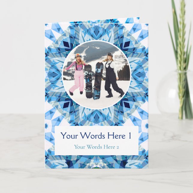 Custom Photo Greeting Blue Star Christmas Card (Front)