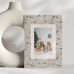 Custom Photo Grey Art Elegant Vertical Christmas Holiday Card