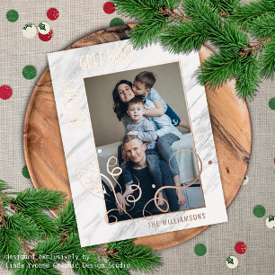 Custom Photo Grey White Marble Pattern Rose Gold Foil Holiday Postcard