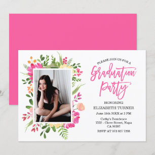 Custom Photo Hand Lettered Graduation Floral Invitation