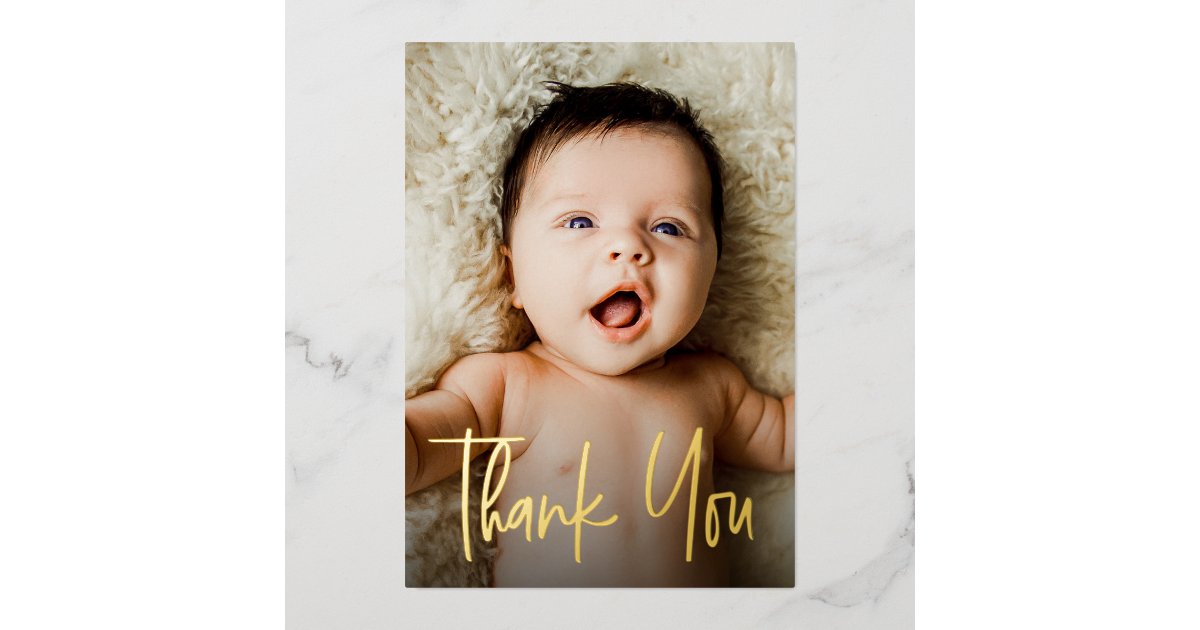 Custom Photo Handlettering Baby Shower Thank you Foil Holiday Card | Zazzle