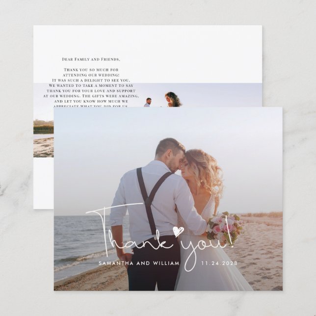 Custom Photo Handwritten Wedding Thank You Card (Front/Back)