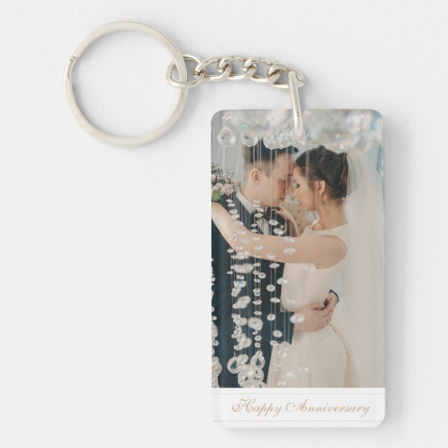 Custom photo Happy Anniversary script Key Ring (Front)