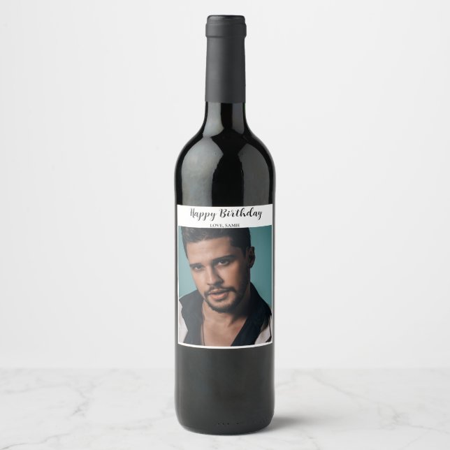 Custom Photo Happy Birthday Gift/ Anniversary  Wine Label (Front)