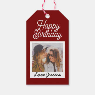 Custom Photo Happy Birthday Personalised Burgundy Gift Tags