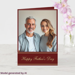 Custom Photo Happy Father's Day Script Red Gold Card