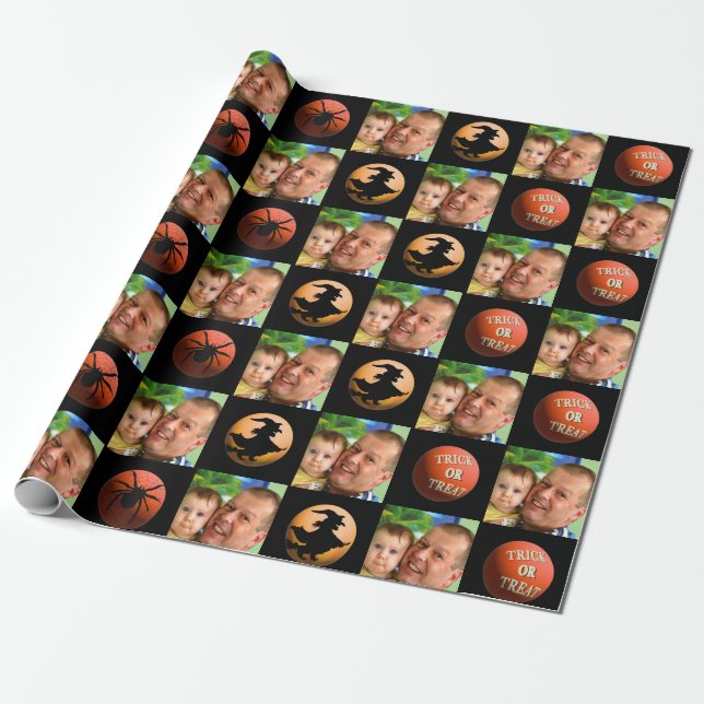 Custom Photo Happy Halloween  Wrapping Paper (Unrolled)