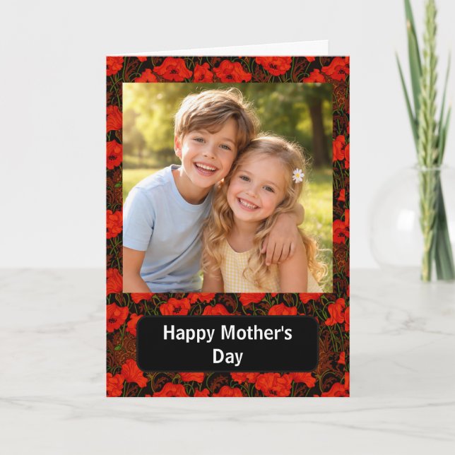 Custom Photo Happy Mother’s Day floral Poppies Card (Front)