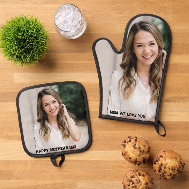 Custom Photo Happy Mother's Day  Oven Mitt & Pot Holder Set (Top Down)