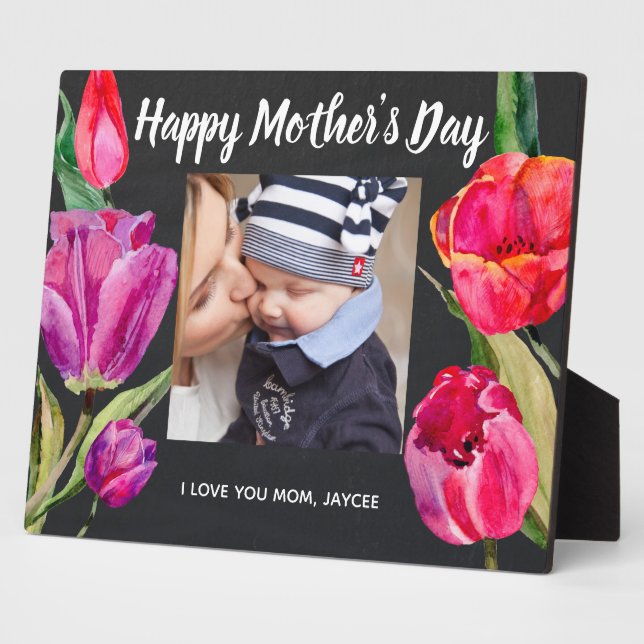 Custom Photo Happy Mother's Day Tulip Florals Plaque (Side)