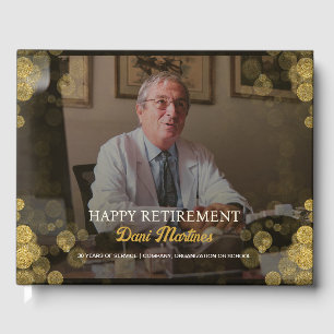 Custom Photo Happy Retirement Gold Confetti  Guest Book