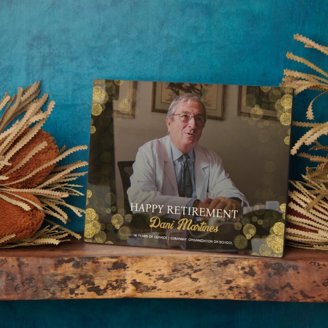 Custom Photo Happy Retirement Gold Confetti  Plaque (Side)