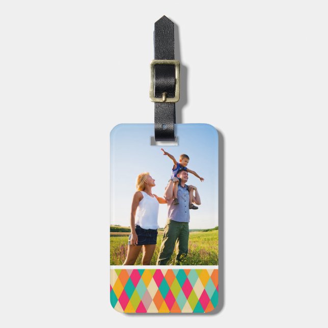 Custom Photo Harlequin vintage pattern Luggage Tag (Front Vertical)