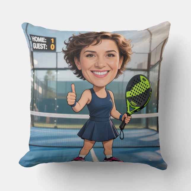 Custom Photo Head Padel/Pickleball Player Caricatu Cushion (Front)