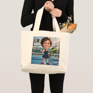 Custom Photo Head Padel/Pickleball Player Caricatu Large Tote Bag