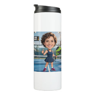 Custom Photo Head Padel/Pickleball Player Caricatu Thermal Tumbler