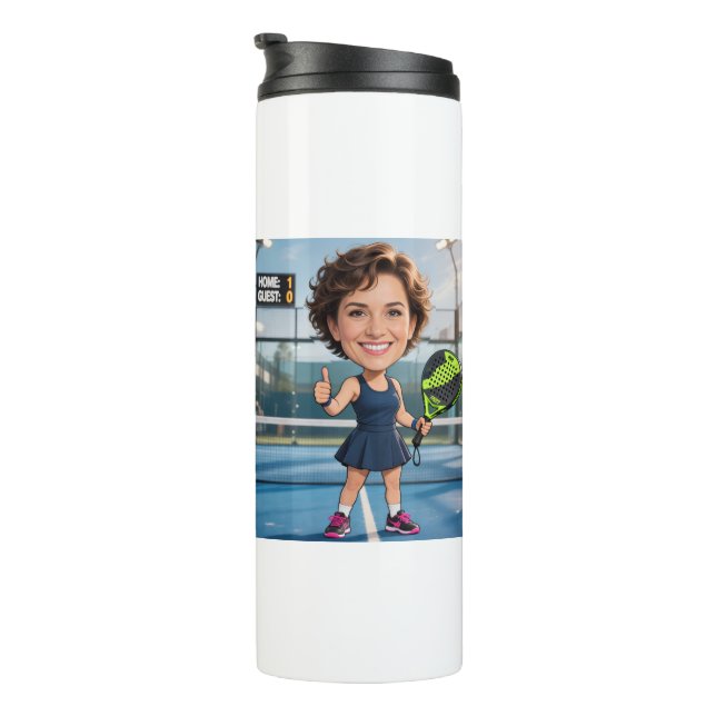Custom Photo Head Padel/Pickleball Player Caricatu Thermal Tumbler (Rotated Right)
