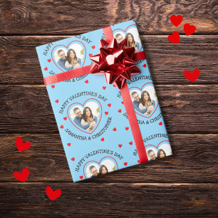 Custom photo heart and names wrapping paper