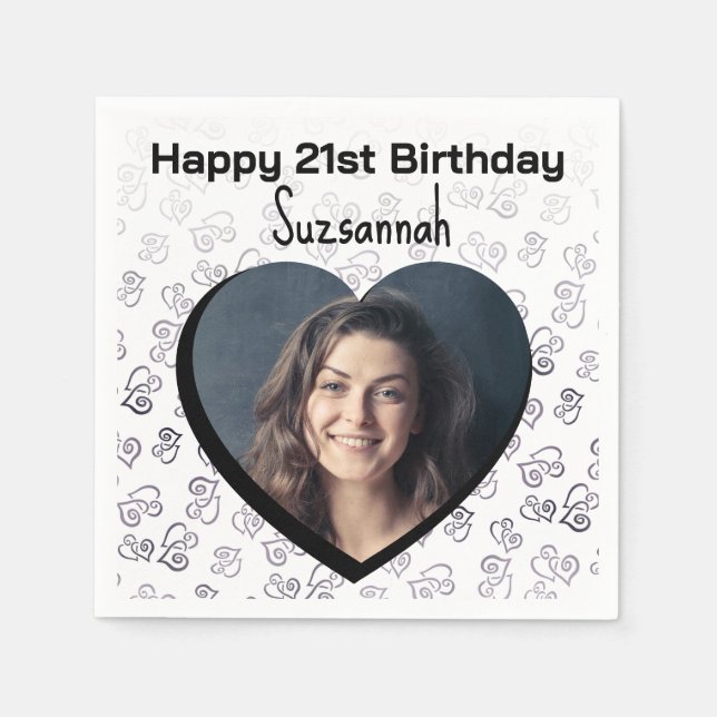 Custom Photo Heart Art Birthday Party Template Nap Napkin (Front)